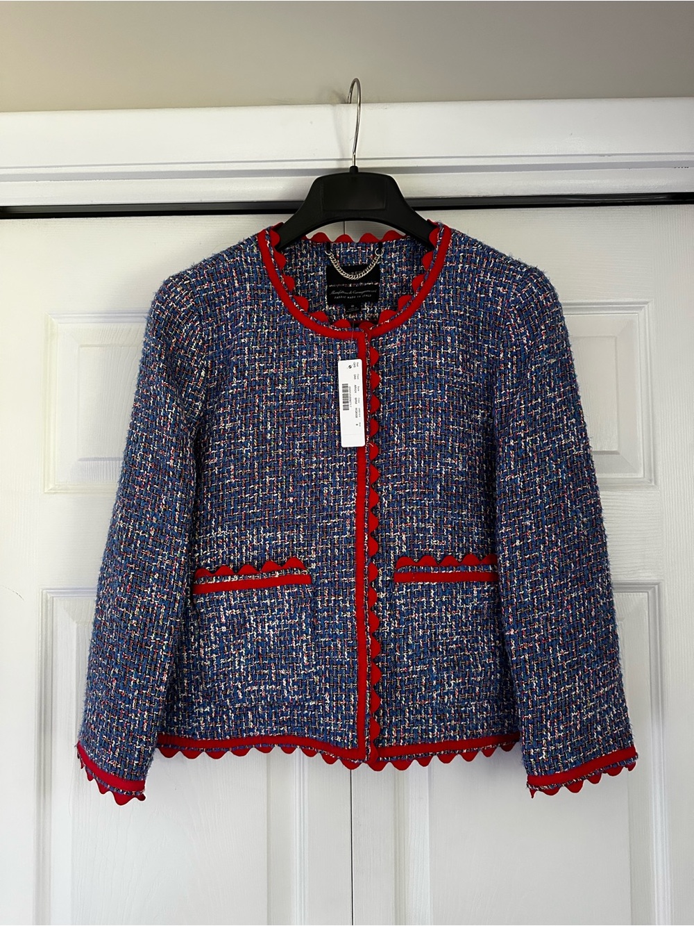 J. Crew Navy Tweed Lady Jacket with Red Trim Italian Fabric NWT
